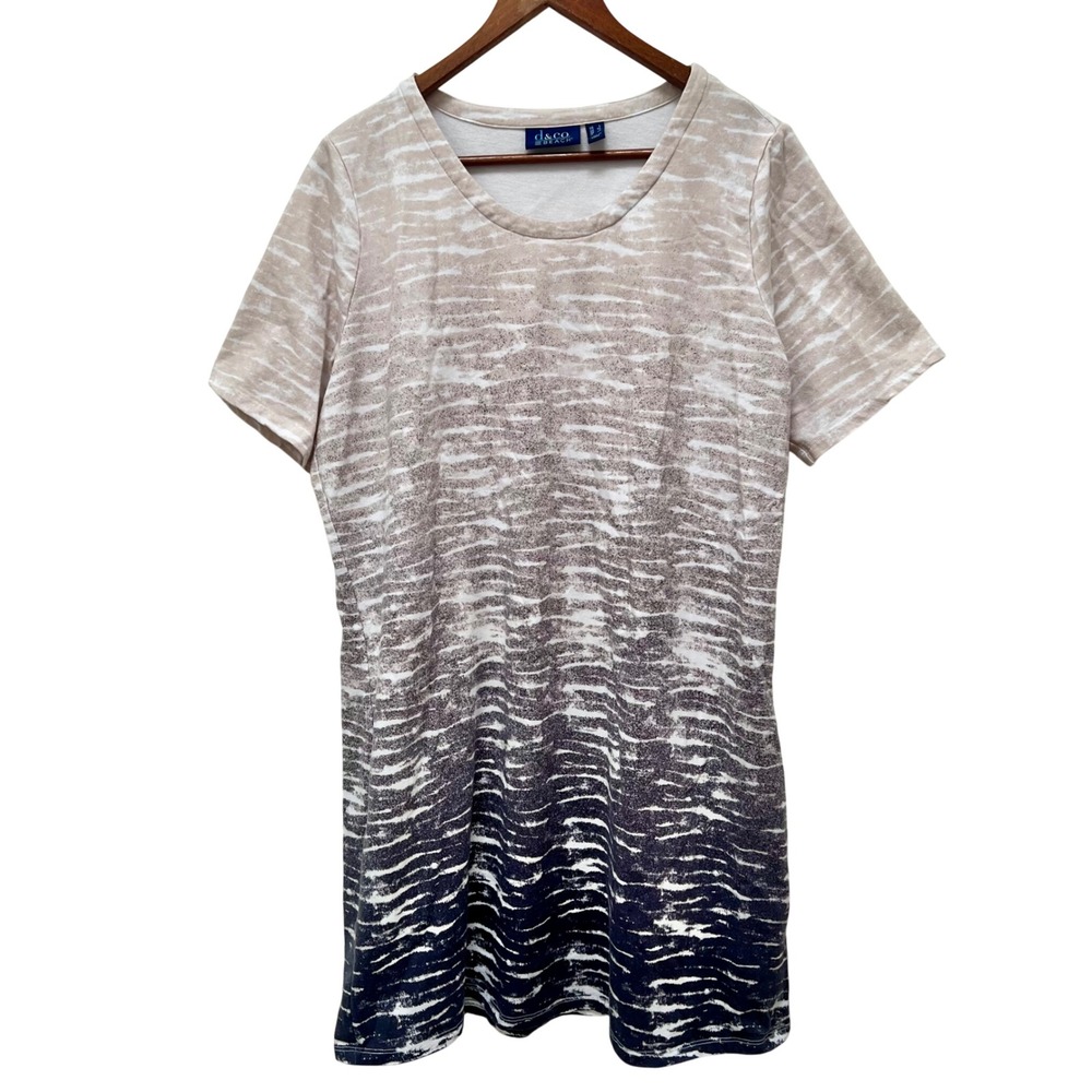 d&co BEACH Women's Size L‎ Ombre Stripe Terry Short Sleeve Coverup